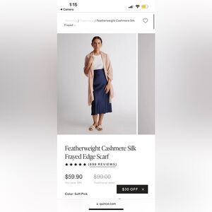 Quince Featherweight Cashmere Silk Frayed Edge Scarf